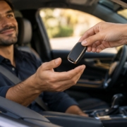 Motorista recebendo a chave do carro